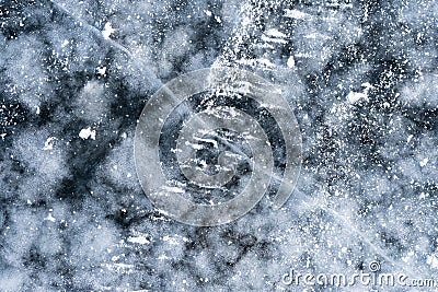 Top view of snowy surface of frozen ice river Stock Photo