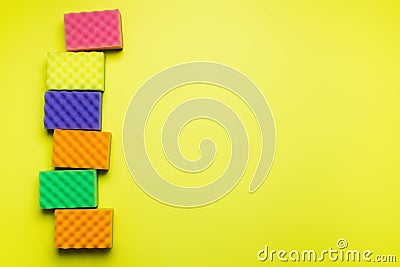 top view of soft multicolored sponges Stock Photo