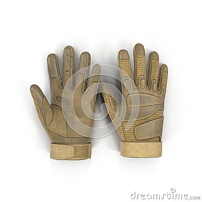 Top view soldier desert gloves isolated on white. 3D illustration Cartoon Illustration