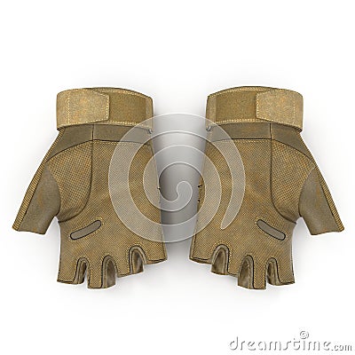 Top view soldier yellow short finger gloves isolated on white. 3D illustration Cartoon Illustration