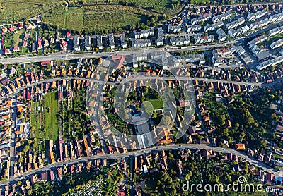 a top view of some streets and houses in Reghin city - Romania Stock Photo