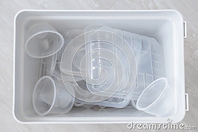 Top view: sorting of garbage in recycling bin, garbage basket Stock Photo