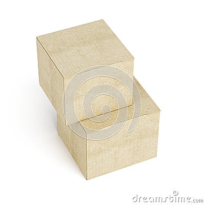 Top view of stack of cardboard boxes on white background. 3d ren Stock Photo