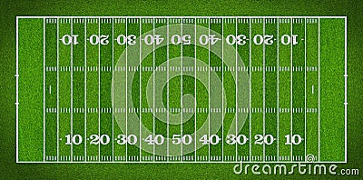 Top view of standard yard size layout empty american football sport field with real green realistic grass and copy space. Team Stock Photo