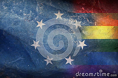 Top view of state lgbt retro flag of Naval jack of the Confederate states of America, USA with grunge texture. no flagpole. Plane Stock Photo