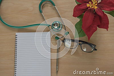 Top view stethoscope Medical equipment and book Stock Photo