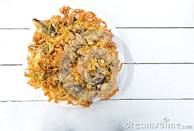 Top view of Stir-fried oyster with bean sprout Stock Photo
