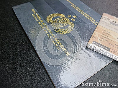 Top view, stnk or vehicle registration certificate and bpkb motor vehicle owner proof book Editorial Stock Photo