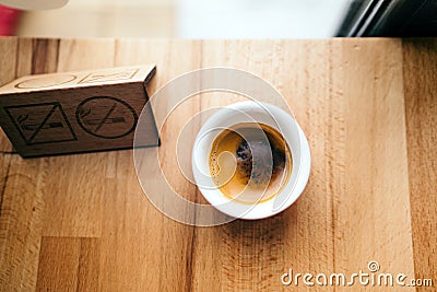 top view of strong coffee, espresso at cafe shop on wo Stock Photo
