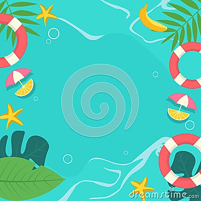 Top View of Summer Holiday in Swimming Pool Background with Copy Space Vector Illustration