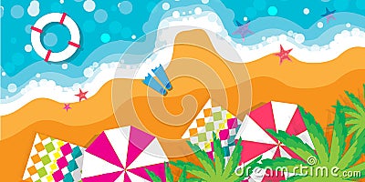 Top view Summer vacation. Beach rest. Vector Illustration