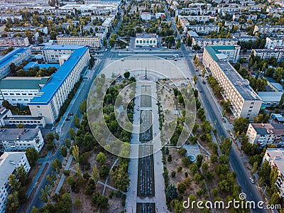 Top view of sunset buildings in small sity in Ukraine Stock Photo