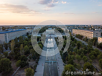 Top view of sunset buildings in small sity in Ukraine Stock Photo