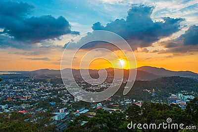 Top view sunset time at Khao to Sae public park viewpoint Stock Photo