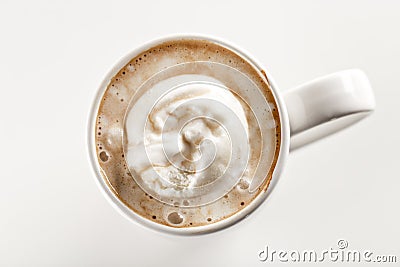 Top view of sweet frappuccino coffee with vanilla ice cream in white ceramic mug. White background. Highest quality of coffee grou Stock Photo