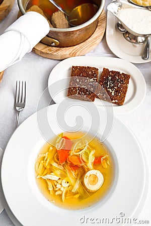 Top view of tafelspitz from boiled beef broth Stock Photo