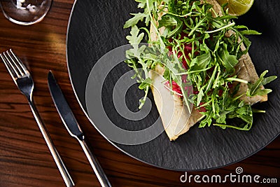 Top view of tasty restaurant fish Stock Photo