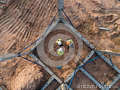 Top view team engineer working in construction site Stock Photo