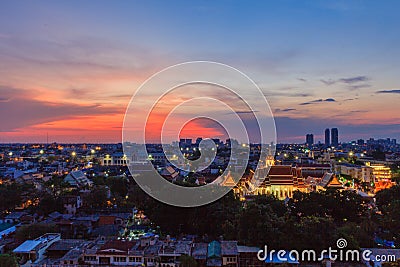 Top View of Temple among Village of Bangkok City , Thailand Stock Photo