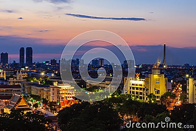 Top View of Temple among Village of Bangkok City , Thailand Stock Photo