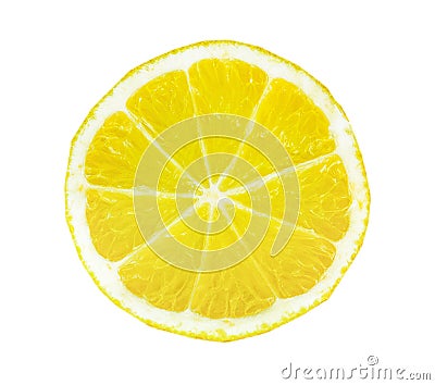 Top view of textured ripe slice of lemon citrus fruit isolated on white background Stock Photo