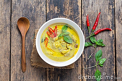 Top View Thai food, green curry chicken Stock Photo