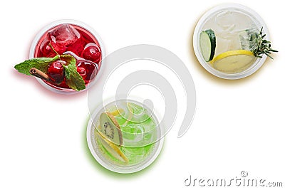 Top view of three glasses with cool lemonade Stock Photo