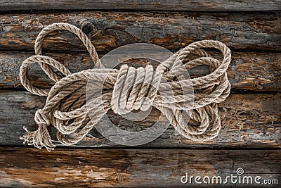 top view of tied nautical rope on grunge Stock Photo