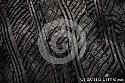 Top view of tire texture tracks on black ground Stock Photo