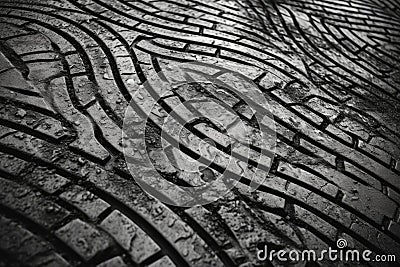 Top view of tire texture tracks on black ground Stock Photo