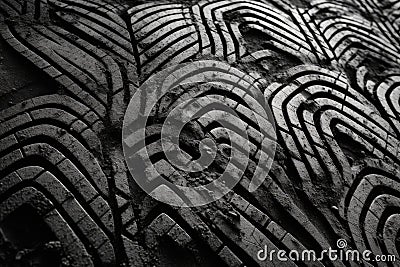 Top view of tire texture tracks on black ground Stock Photo