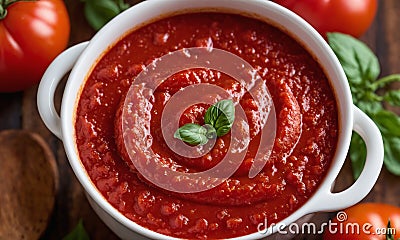 Top view of tomato sauce in a white cup Stock Photo