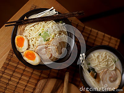 Tonkotsu ramen with pork bone based soup, traditional Japan noodle Stock Photo