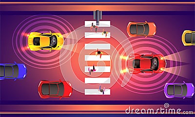 Top view of traffic signal area, remote sensing system detect st Stock Photo