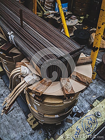 Top view of transformer core lamination with insulated windings Stock Photo