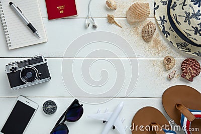 top view of travel gadgets Stock Photo