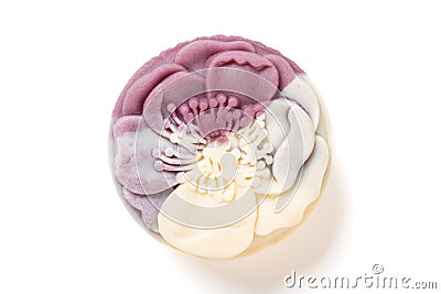 trendy and beautiful flower shape purple and white colors moon cake on a white background Stock Photo