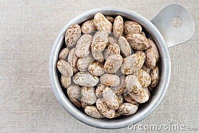 Uncooked Pinto Beans in a Measuring Cup Stock Photo