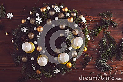 Top view of the unfinished Christmas wreath Stock Photo