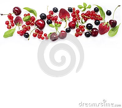 Top view. Various fresh summer berries on white background Stock Photo