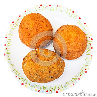 Top view of various rice balls arancini isolated Stock Photo