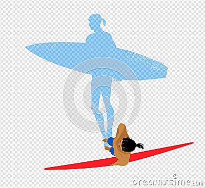 Top view vector illustration of surfer Vector Illustration