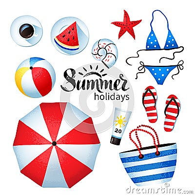 Summertime illustration set of beach accessories Vector Illustration