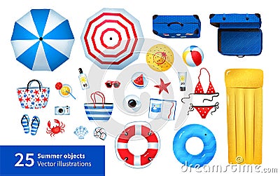 Top view vector summertime illustration set Vector Illustration