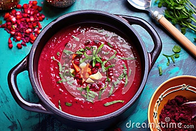 top view of a vibrant beetroot detox soup Stock Photo