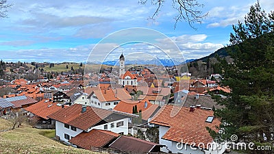 Top view of the village Nesselwang. The Alps. Bavaria, Germany, Europe. Stock Photo