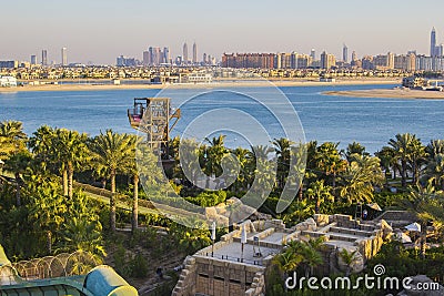 top view of the water slides and the Persian Gulf from Water park Stock Photo