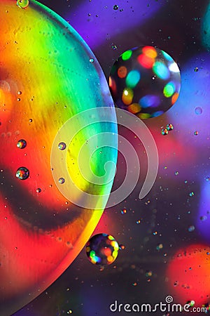 Top View of Water Surface with Rainbow Colorful Oil Bubbles Stock Photo