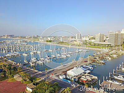 Top view waterfront downtown of Corpus Christi with marina lots Stock Photo