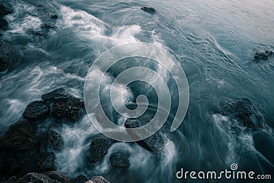 Top view wave long exposure waves crashing coast movement white wave crashing rock Stock Photo